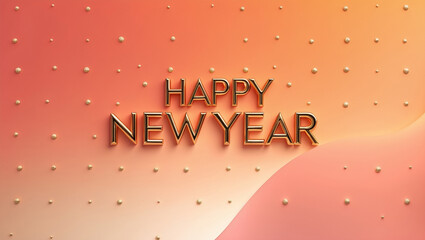 Happy New Year card featuring a smooth orange gradient that transitions from a light peach tone at the top to a deep coral hue surrounded by a sprinkling of small gold polka dots