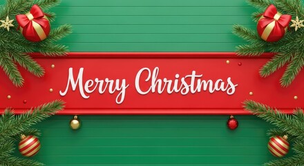 Christmas-themed banner with red and green decorations and the text 'Merry Christmas'