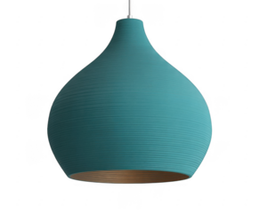 Teal pendant lamp with ribbed texture isolated on a transparent background
