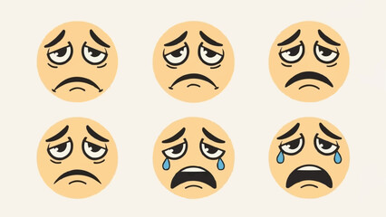 Sad and Crying Emoji Faces Collection Expressing Negative Emotions.