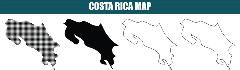 Costa Rica Map Silhouette and Outline Designs