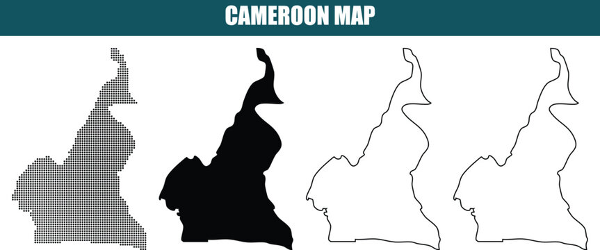 Cameroon Map Silhouette Outline and Shaded Versions