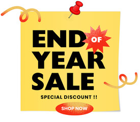 Cartoon Bright End of Year Sale Advertisement on Sticky Note