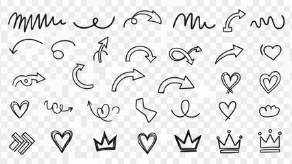Hand drawn doodle arrows and hearts collection.