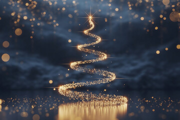 Obraz premium Magical Sparkling Light Christmas Tree on Dark Blue Background with Bokeh