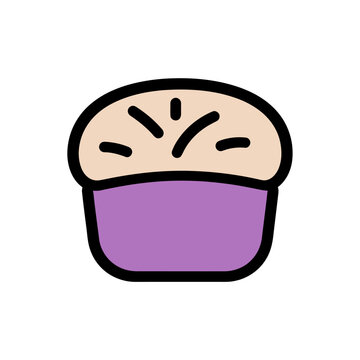 Simple illustration of a purple cupcake with a light-colored topping and thin lines radiating from the center, perfect for baking or dessert themes