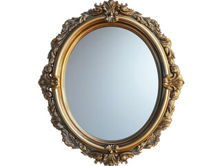 Exquisite ornate gold framed oval mirror isolated, ideal for adding elegance, transparent backgrounds
