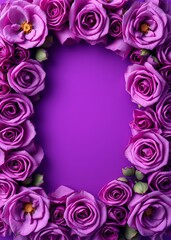 Stacked violet rose pattern frame on violet background banner template for text funeral flowers grief death flower loss ceremony floral sadness cemetery mourning dead