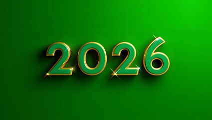 Bright and Shiny 2026 Decorative Numerals Against Green Background