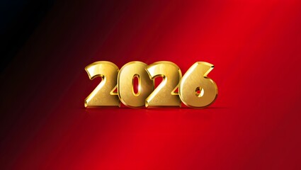 Golden 2026 Number on Vibrant Red and Black Background Design