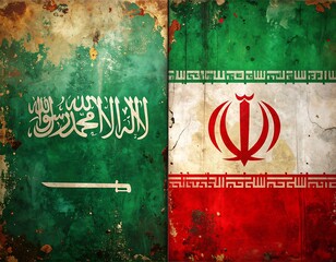 Divided display featuring flags, suggesting conflict