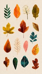 Obraz premium Watercolor Autumn Leaves Clipart Collection: Hand-Painted Fall Foliage Illustrations
