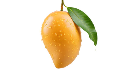 Fresh Ripe Mango with Leaf PNG isolated on transparent background. High Quality Fruit Image for Commercial Use