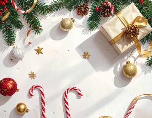 Festive Gift Box Flat Lay Art &ndash; Christmas Decoration Illustration