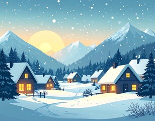 Snowy Cottage Holiday Art &ndash; Peaceful Winter Illustration