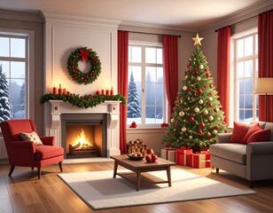 Cozy Christmas Living Room &ndash; Warm Holiday Interior Art