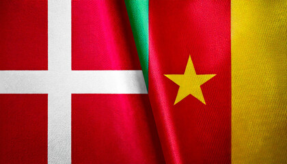 デンマークの国旗とカメルーンの国旗(Denmark flag & Cameroon flag.)
