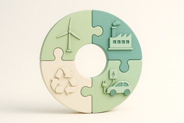 Renewable energy and sustainability concept represented by puzzle pieces
