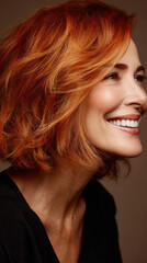 Portrait of Confident Woman face in Her Fifties with Vibrant Copper Hair