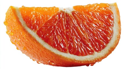 A transparent cutout of a single orange slice that has been separated from the juicy pulp is ideal for advertising summer drinks, vitamin branding, healthy food design, and clear, realistic photograph