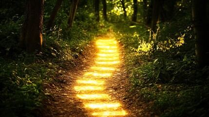 footsteps. Glowing path of floating footsteps ascending toward a radiant health summit. wellbeing guides, coaching materials, designed for mental health education and mindfulness programs.