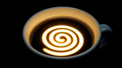 longevity. Vintage coffee cup with an infinite glowing spiral, symbolizing longevity and ritual. bar promotions, beverage menus, designed for food & beverage menus and cafe branding.
