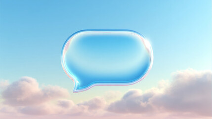 Glossy Blue 3D Speech Bubble Floating In Soft Cloudy Sky