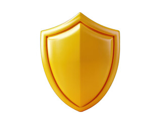 Illustration of a shiny, golden shield emblem for safety and security with transparent background