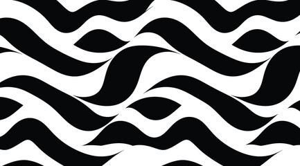 Abstract black-and-white pattern of curved, interwoven shapes creating rhythmic visual flow &ndash; ideal for optical art, textile design, motion graphics, and high-contrast decorative or conceptual composi