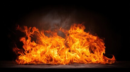 ferocity. Dramatic flames with intense orange and yellow hues isolated against a dark atmospheric background. STEM education sheets, lab safety posters, designed for biotech research communications.