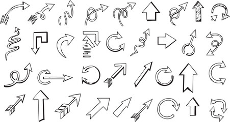 Big Set of Hand Drawn Doodle Arrow Icons Vector Illustration