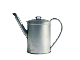 Isolated vintage galvanized watering can with graceful spout and handle