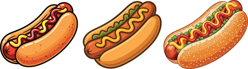 Hot Dog Illustration set &ndash; Cute Hot Dog Design