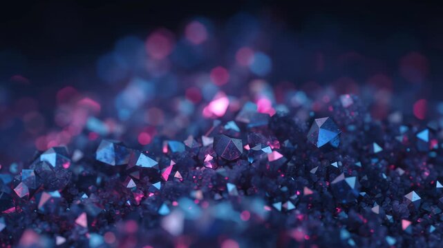 Abstract background with refraction animation effect seamless loop render, shape blue glow with soft neon bokeh, crystal prism facets shimmer gently, dreamy depth and calming light play