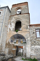 Fototapeta premium Treskavec, Macedonia-April 27, 2019 View of the Treskаvec Monastery, built on top of a hill. It is being renovated after a fire that almost destroyed it. It is dedicated to the Holy Mother of god.