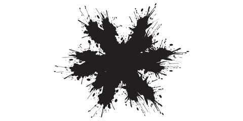 Dynamic Black Ink Splatter Abstract Graphic Design Element on White Background.