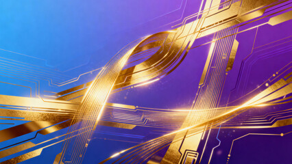 Abstract golden circuit pattern with modern technology elements