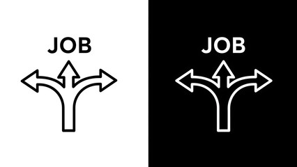 Career path decision icon showing job choice options with three diverging arrows on split background