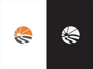 simple and modern sun and flow logo design template elements