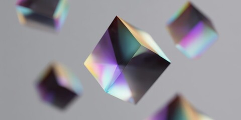 Abstract background with refraction animation effect in seamless loop, render of soft blue prism shape float, minimal calm mood