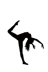 Silhouette of a woman dancing gracefully on a white background  