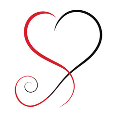 Minimal heart ending in spiral flourish line art love color vector illustration