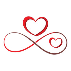 Two hearts connected by swirling loop line art love color vector illustration