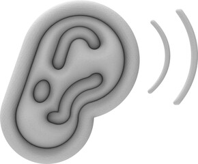 Ear Icon with Sound Waves Minimal symbol Concrete Gray