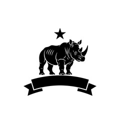 Silhouette of a Rhino with a Star Above and a Ribbon Below vector illustration