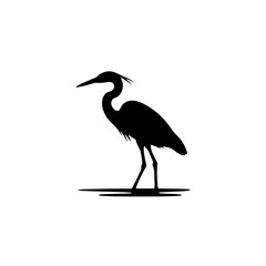 Silhouette of a Heron in Hunting Pose With Waterline vector illustration