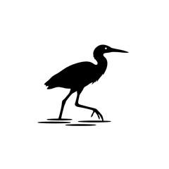 Silhouette of a Bittern Walking Through Shallow Water vector illustration