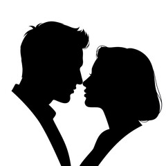 Silhouettes of a man and woman facing each other in a romantic pose.