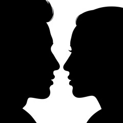 Silhouettes of a man and woman facing each other in close proximity.