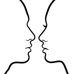 Two faces in profile facing each other optical illusion.